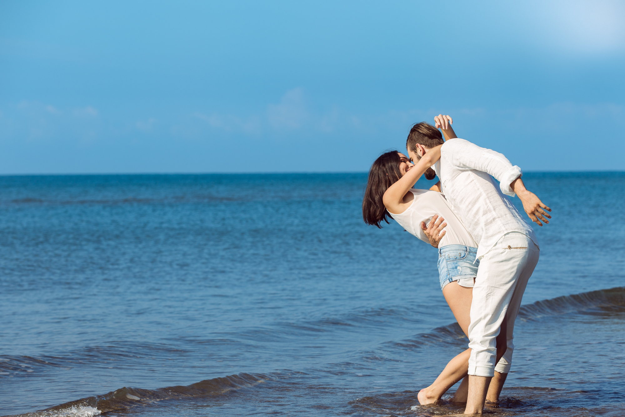 Romance On Vacation Couple In Love On The Beach Flirting