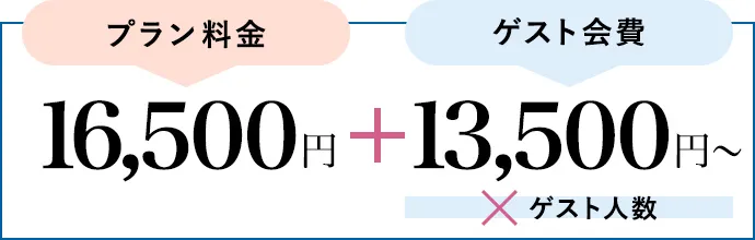 プラン料金16,500円+ゲスト会費13,500円〜×ゲスト人数