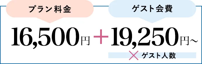 プラン料金16,500円+ゲスト会費19,250円〜×ゲスト人数