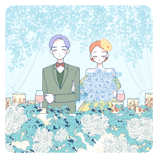 披露宴中の新郎新婦